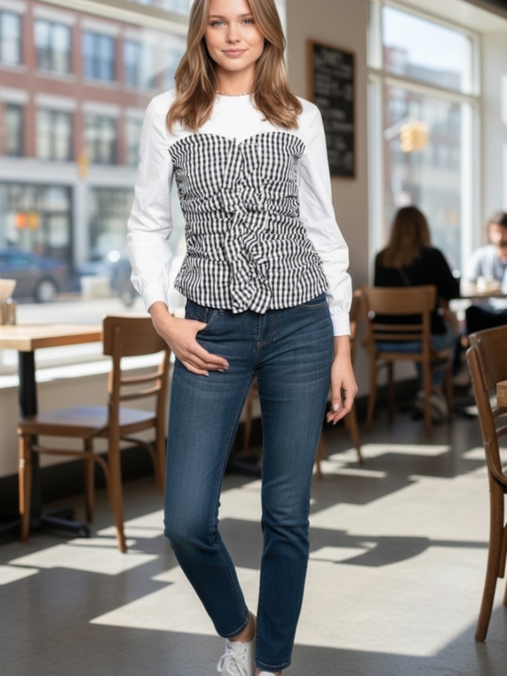 NWT Plaid Corset Blouse Ruffle Detail Fitted Top Going Out / Date Night (S M L)